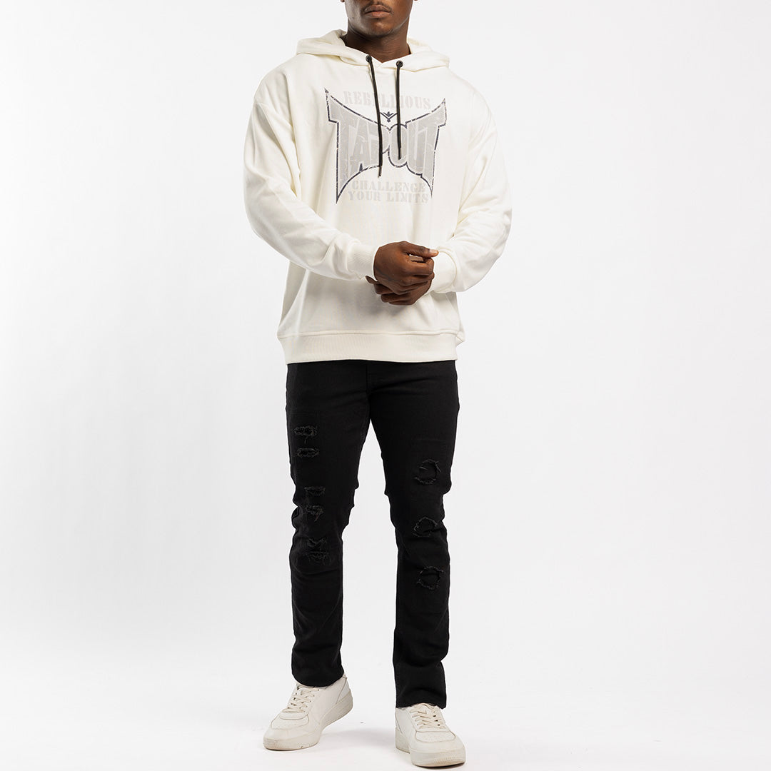 WHITE UNBRUSHED HOODED PRINTED SWEATER