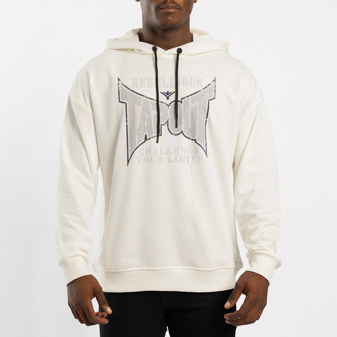 WHITE UNBRUSHED HOODED PRINTED SWEATER