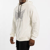 WHITE UNBRUSHED HOODED PRINTED SWEATER