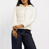 WHITE LONG SLEEVE PUFFER HOODED JACKET