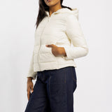 WHITE LONG SLEEVE PUFFER HOODED JACKET