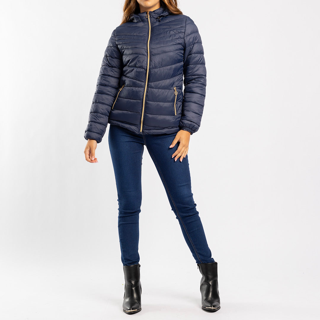 NAVY LONG SLEEVE PUFEER HOODED JACKET