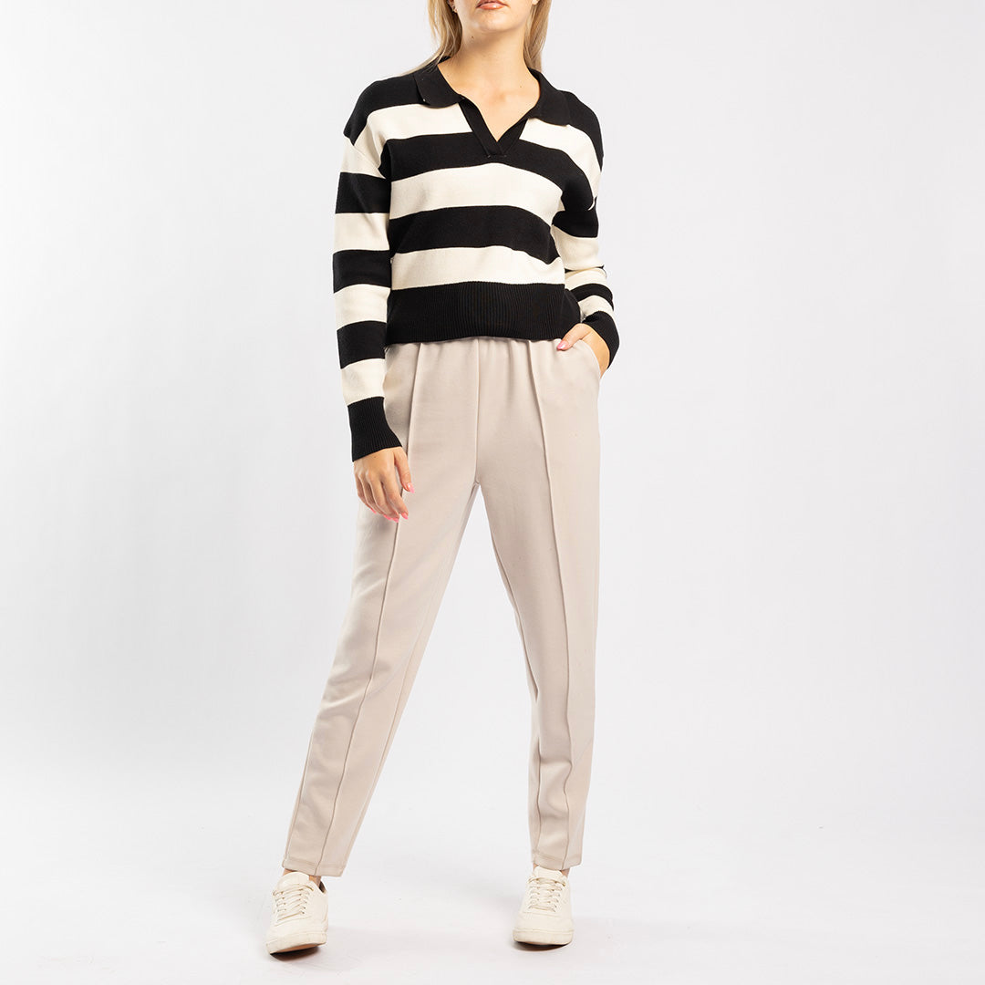 BLACK/WHITE LONG SLEEVE KNITTED TOP