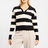 BLACK/WHITE LONG SLEEVE KNITTED TOP