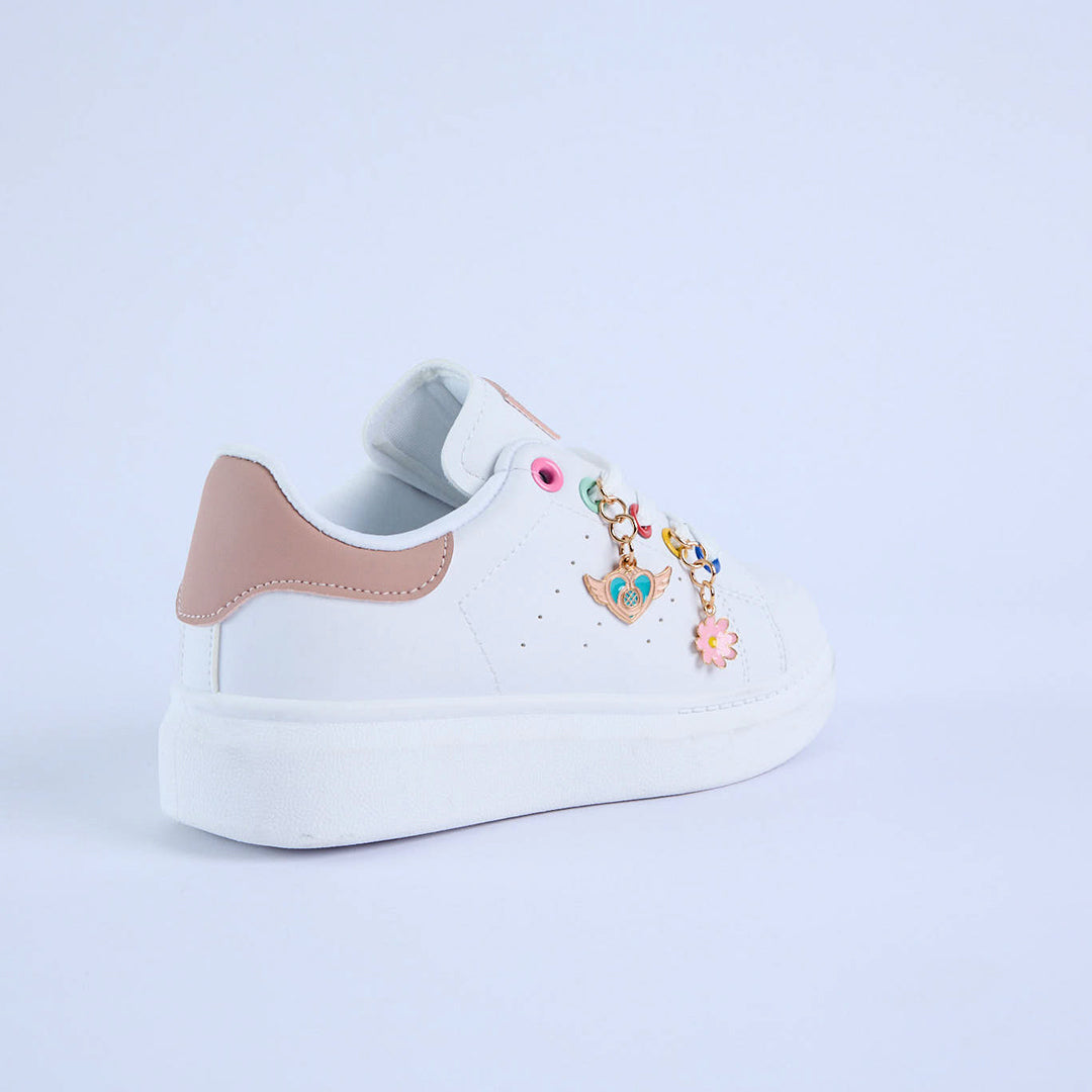 White Charmed Sneaker.Multi Eyelet.