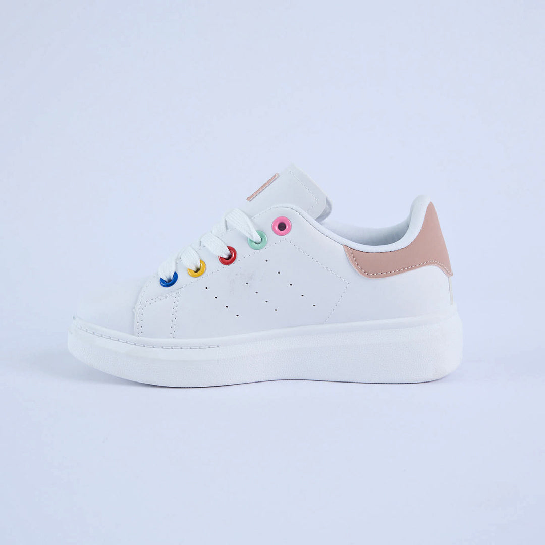 White Charmed Sneaker.Multi Eyelet.