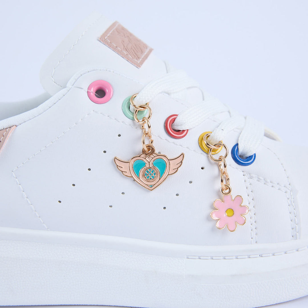 White Charmed Sneaker.Multi Eyelet.