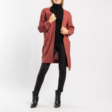DARK PINK LONG SLEEVE KNIT OPEN CARDIGAN