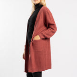 DARK PINK LONG SLEEVE KNIT OPEN CARDIGAN