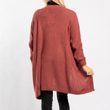 DARK PINK LONG SLEEVE KNIT OPEN CARDIGAN