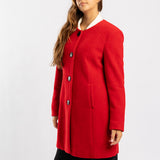 RED LONG SLEEVE COAT WITH BUTTON DETAIL