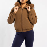 BROWN LONG SLEEVE HOODED JACKET