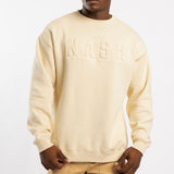 BEIGE EMBOSSED CREW-NECK SWEATER