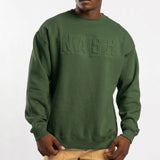 OLIVE EMBOSSED CREW-NECK SWEATER