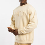 BEIGE EMBOSSED CREW-NECK SWEATER
