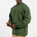 OLIVE EMBOSSED CREW-NECK SWEATER