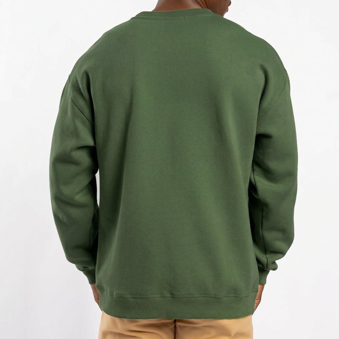 OLIVE EMBOSSED CREW-NECK SWEATER