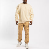 BEIGE EMBOSSED CREW-NECK SWEATER