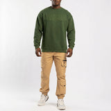 OLIVE EMBOSSED CREW-NECK SWEATER