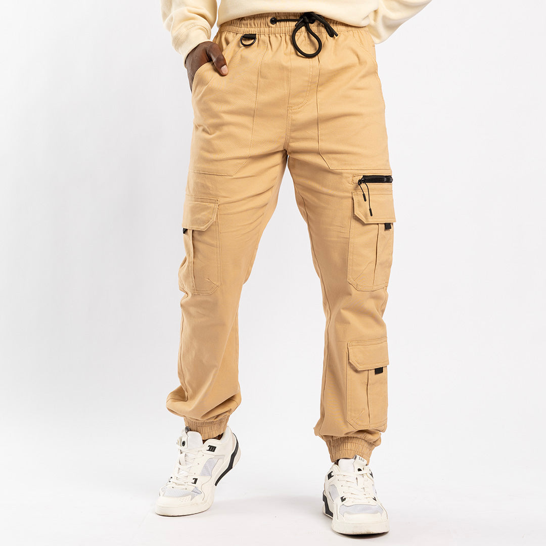KHAKI CARGO TWILL JOGGER (ZIP DETAIL)