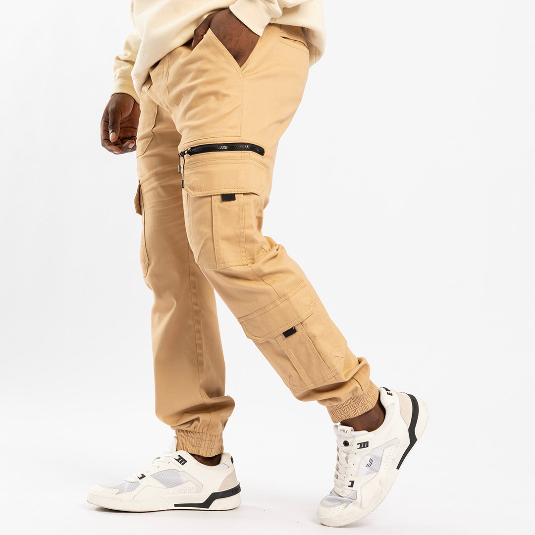 KHAKI CARGO TWILL JOGGER (ZIP DETAIL)