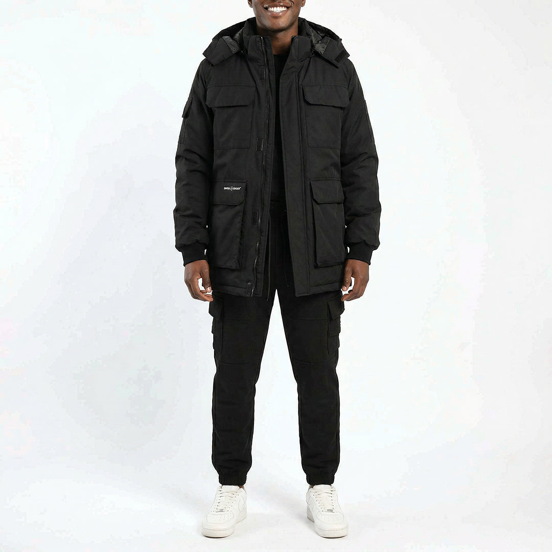 BLACK LONGER LENGTH PADDED JACKET