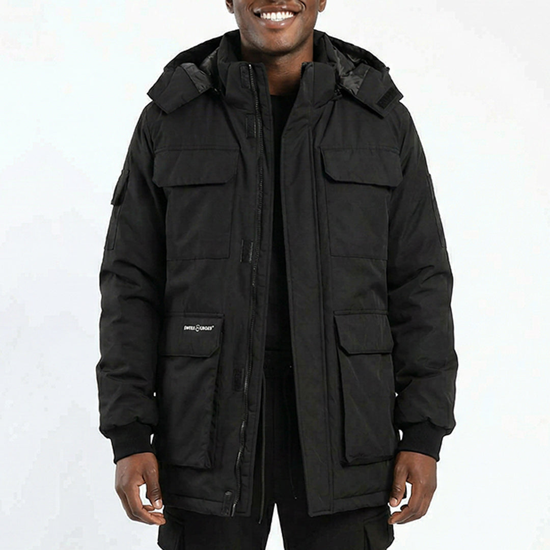 BLACK LONGER LENGTH PADDED JACKET