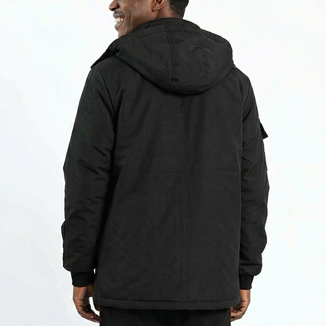 BLACK LONGER LENGTH PADDED JACKET
