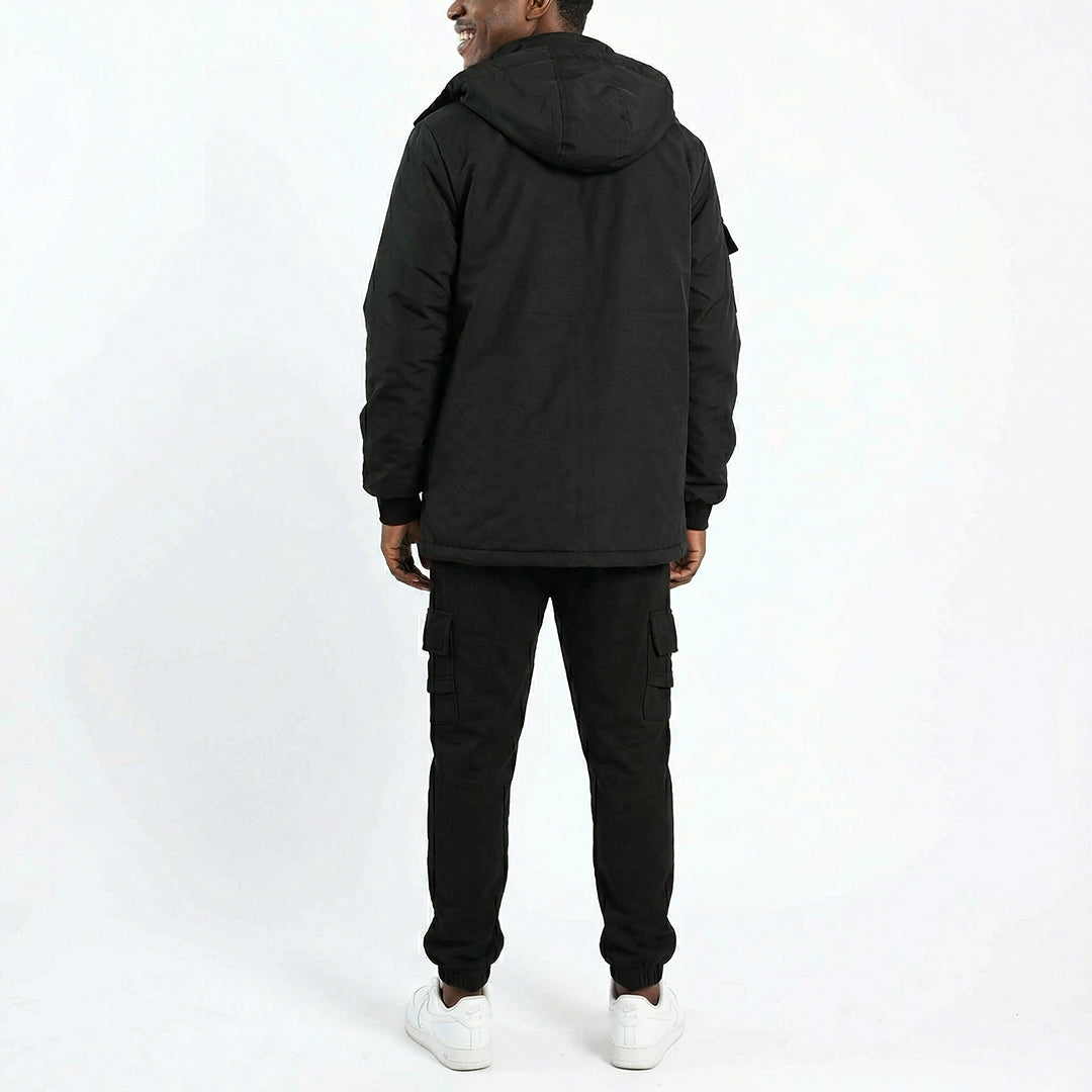 BLACK LONGER LENGTH PADDED JACKET