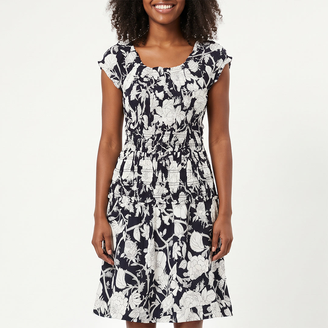 WHITE FLORAL SHORT SLEEVE DRESS