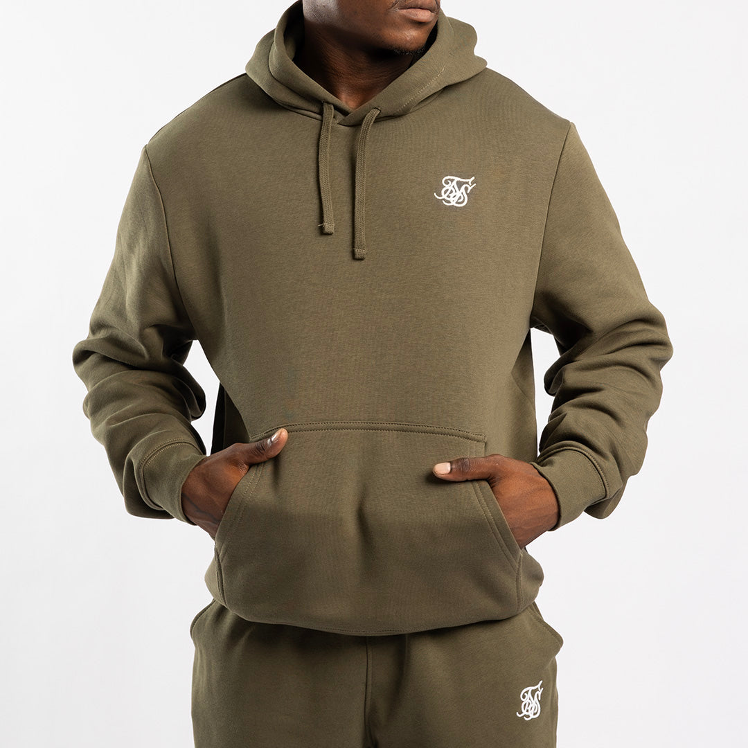 OLIVE FLEECE HOODED PRINTED SWEATER