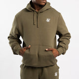 OLIVE FLEECE HOODED PRINTED SWEATER