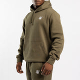 OLIVE FLEECE HOODED PRINTED SWEATER