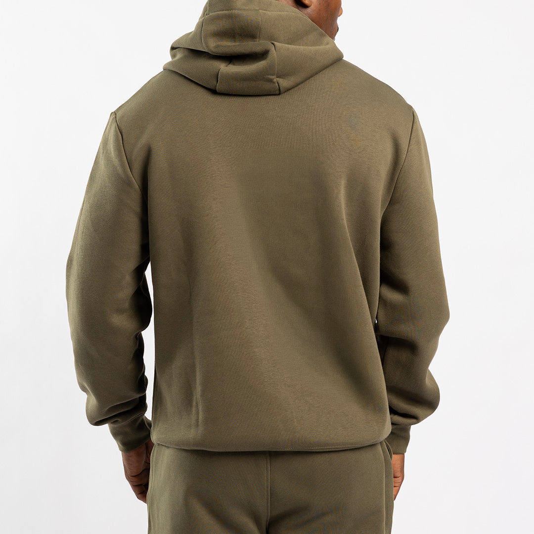 OLIVE FLEECE HOODED PRINTED SWEATER