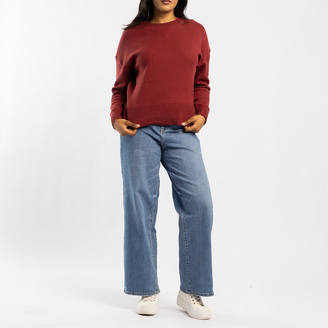 BURGUNDY LONG SLEEVE ROUND NECK JERSEY