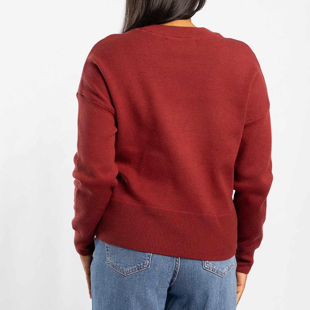 BURGUNDY LONG SLEEVE ROUND NECK JERSEY