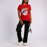 RED PRINTED SHORT SLEEVE TOP
