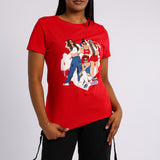 RED PRINTED SHORT SLEEVE TOP