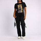 BLACK PRINTED SHORT SLEEVE TOP