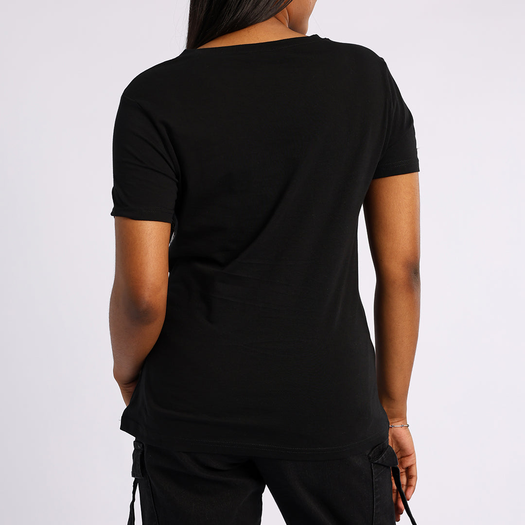 BLACK PRINTED SHORT SLEEVE TOP
