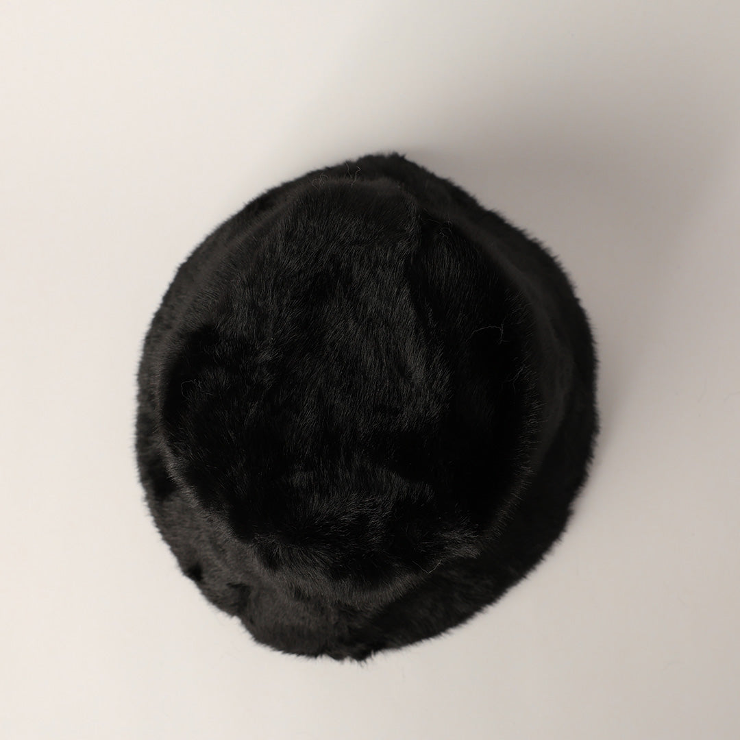 BLACK FUR BUCKET HAT