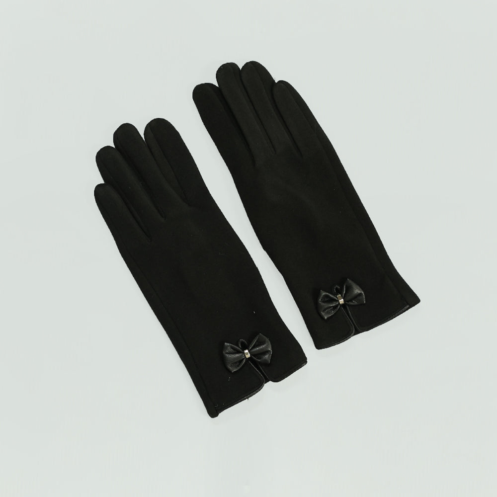 BLACK GLOVES (CHECKERED BOW DETAIL)