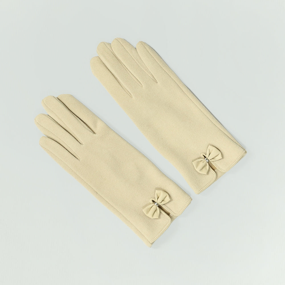 BEIGE GLOVES (CHECKERED BOW DETAIL)