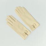 BEIGE GLOVES (CHECKERED BOW DETAIL)