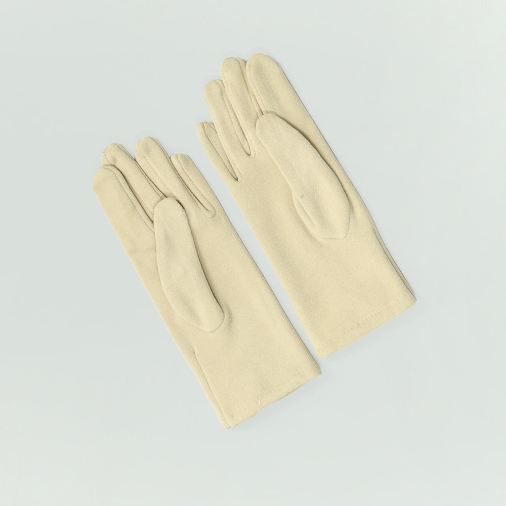 BEIGE GLOVES (CHECKERED BOW DETAIL)