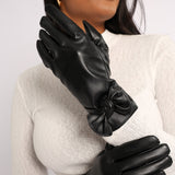 BLACK PU GLOVES (BOW DETAIL)