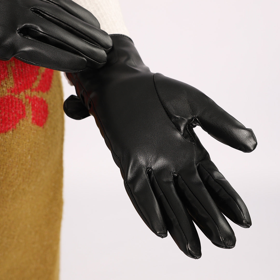 BLACK PU GLOVES (BOW DETAIL)