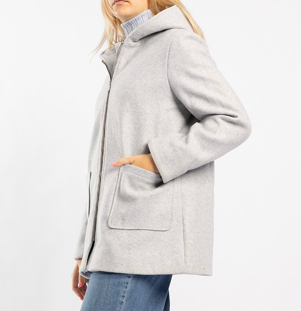 GREY LONG SLEEVE HOODED JACKET WITH POCKETS