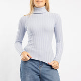POWDER BLUE RIBBED POLO NECK JERSEY