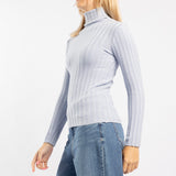 POWDER BLUE RIBBED POLO NECK JERSEY
